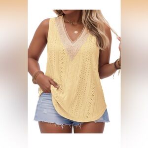 NWT Vislily V-Neck Tank Top with eyelet and lace detail.